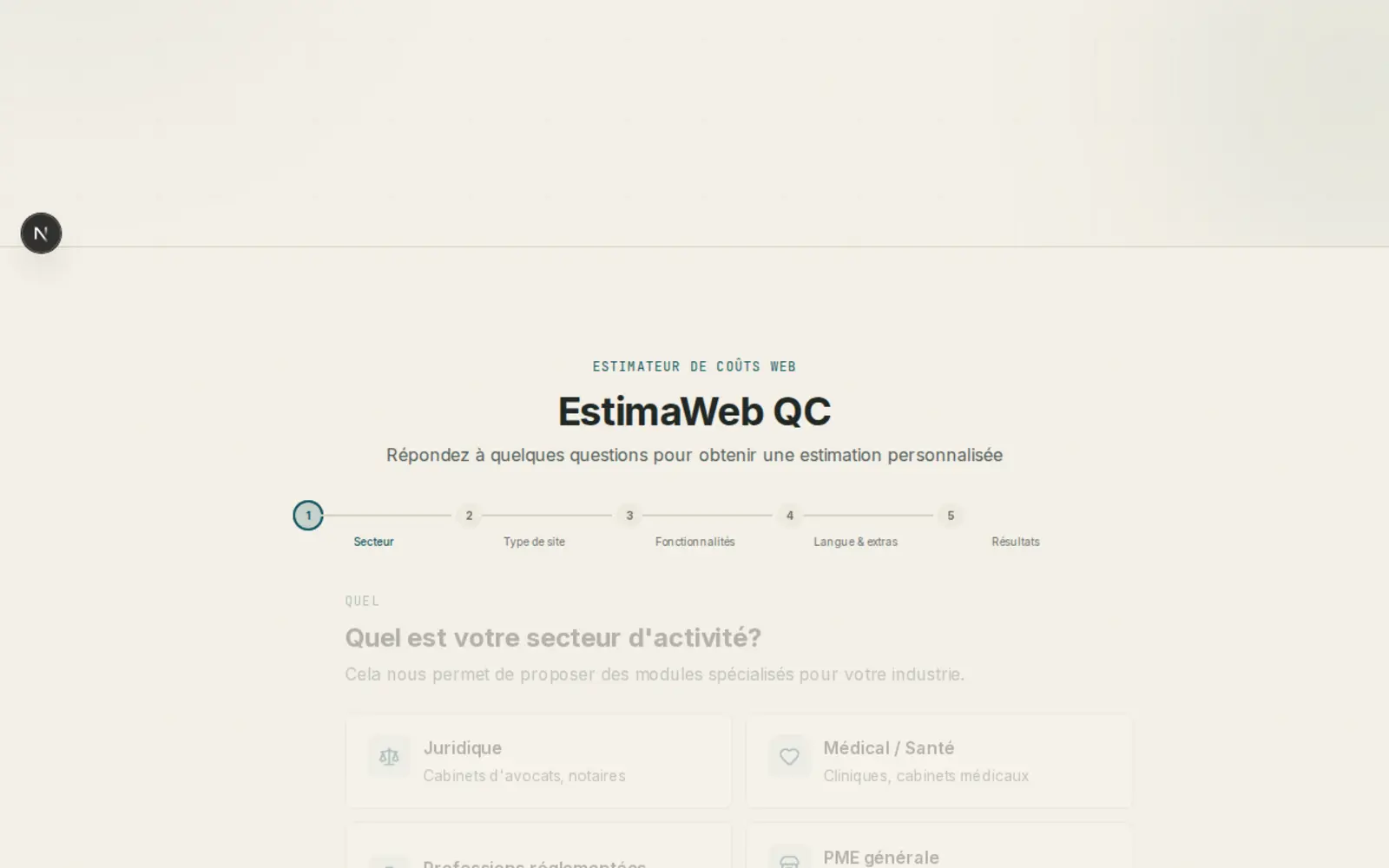 Capture réelle de EstimaWeb
